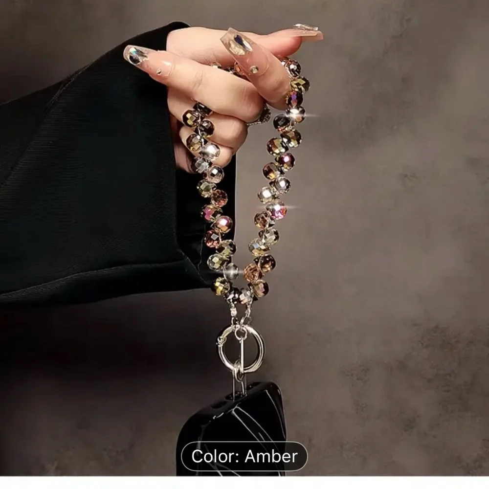 Luxury high-end crystal bead hand-held lanyard chain, phone wristlet strap